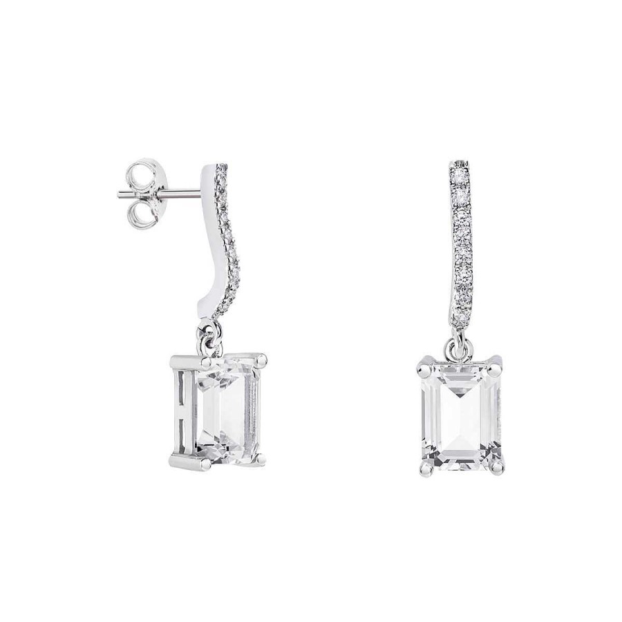 Joyer A ARGYOR | Pendientes En Plata Con Cabezal En Barrita Y Topacio Blanco 79B0500Tb(1|2|3)