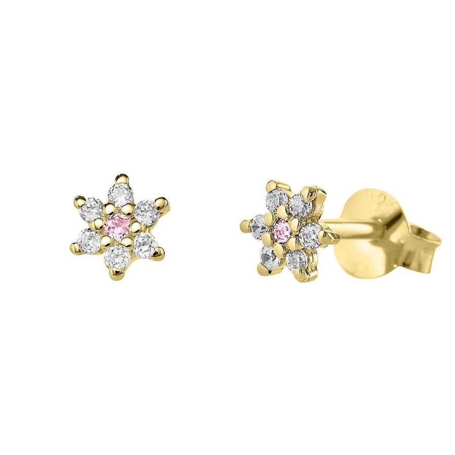 Joyer A ARGYOR | Pendientes Oro Flor Diamantes Y Zafiros Rosas (76Ape001Zr)