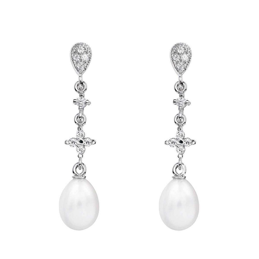 Joyer A ARGYOR | Pendientes Perlas Novia Plata Con Topacios Blancos Cruz (79B0204Te1)