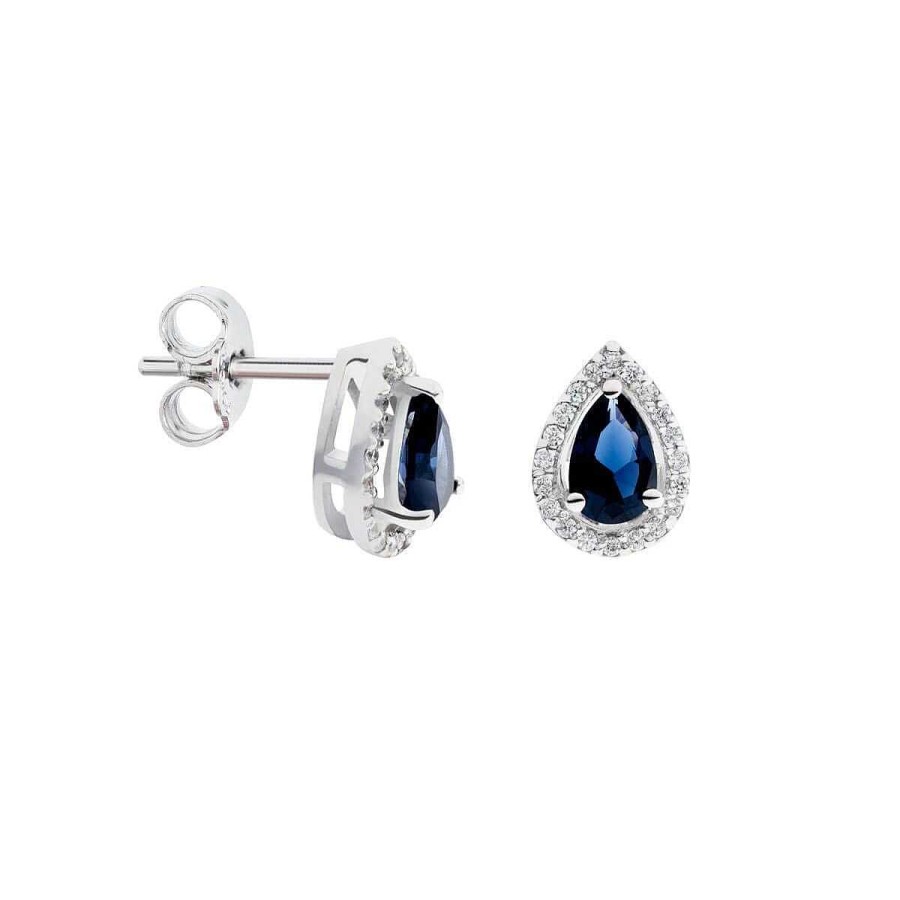 Joyer A ARGYOR | Pendientes Oro Blanco Y Zafiro Azul Con Diamantes (0516002Za)