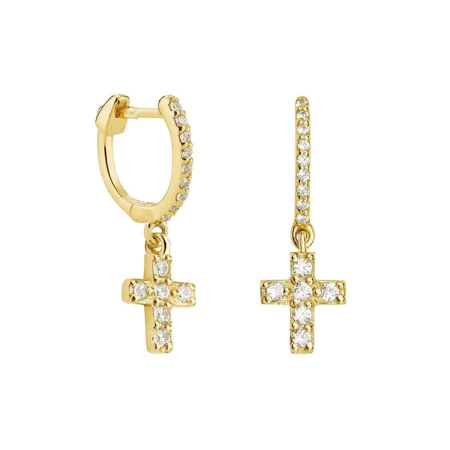 Joyer A ARGYOR | Pendientes De Aro Oro Amarillo Con Cruz Y Brillantes (061A204)