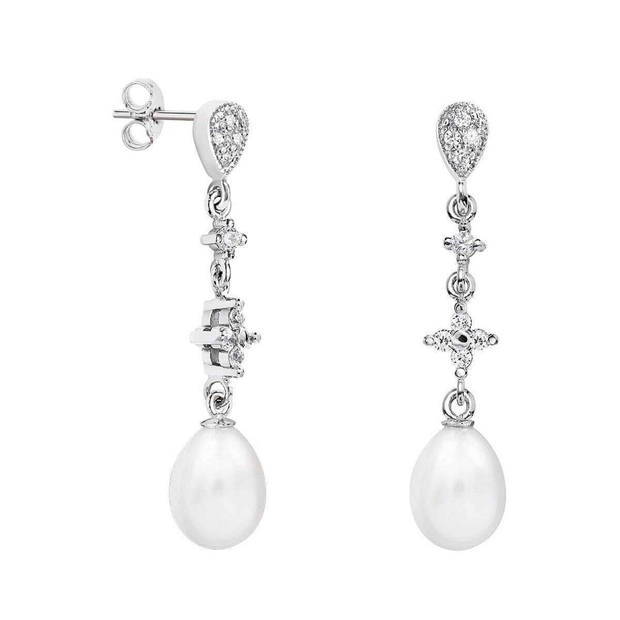 Joyer A ARGYOR | Pendientes Perlas Novia Plata Con Topacios Blancos Cruz (79B0204Te1)