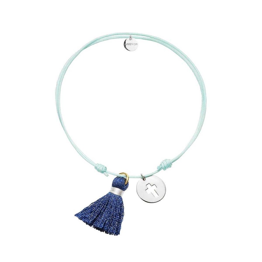 Joyer A ARGYOR | Pulsera Nylon Colgante Cruz Plata Con Pomp N Azul (4B8307504)