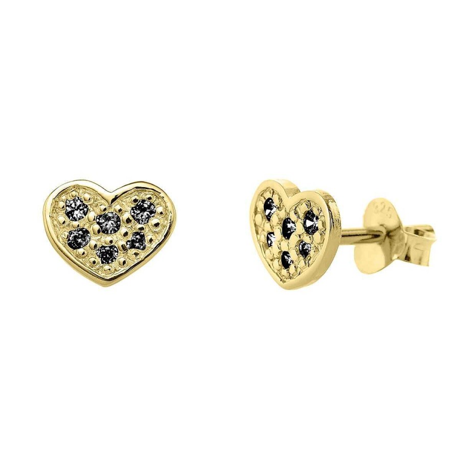 Joyer A ARGYOR | Pendientes Oro Coraz N Con Diamantes Negros (76Ape007Dn)