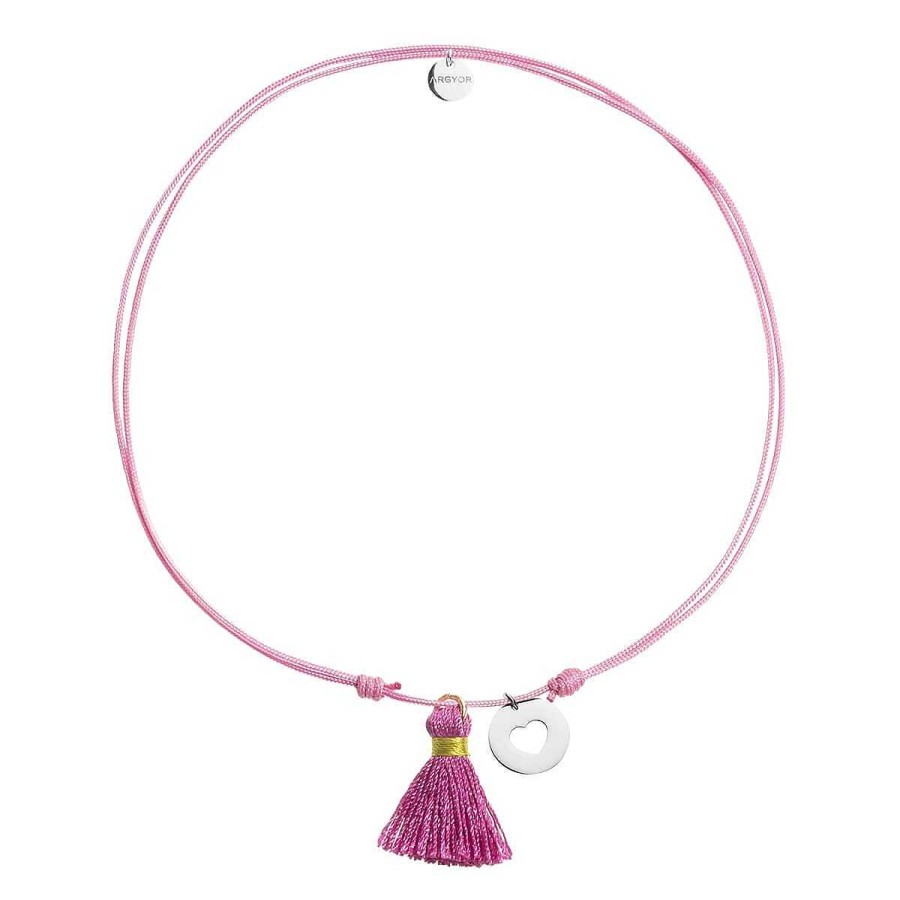 Joyer A ARGYOR | Gargantilla Nylon Rosa Con Colgante Coraz N Plata Y Pomp N (3B8307505)