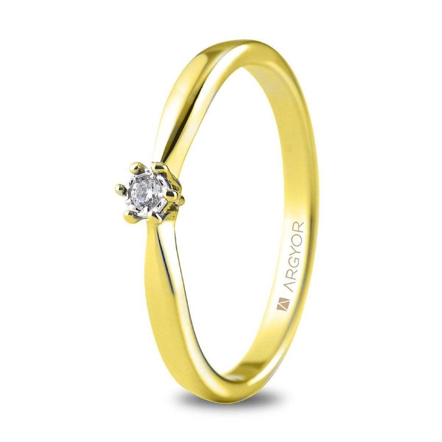 Joyer A ARGYOR | Anillo De Compromiso Oro Amarillo Con 1 Diamante 0.03Ct (74A0511)