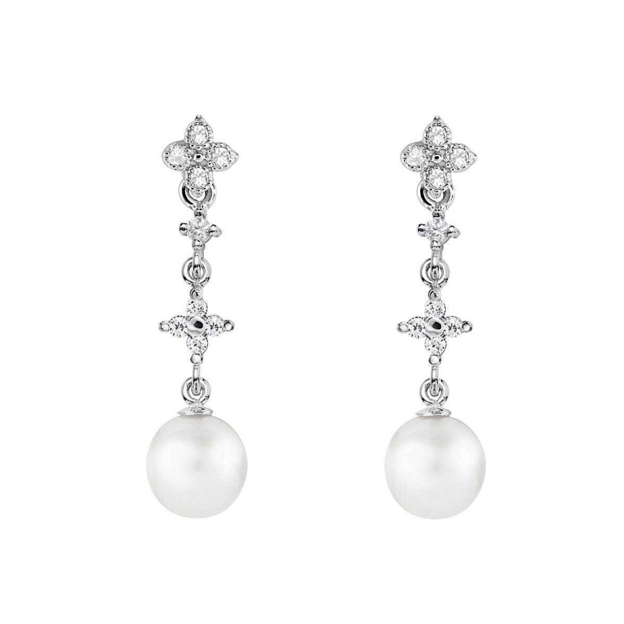 Joyer A ARGYOR | Pendientes De Perlas Para Novia En Plata Con Topacios Y Cruz (79B0104Td1)