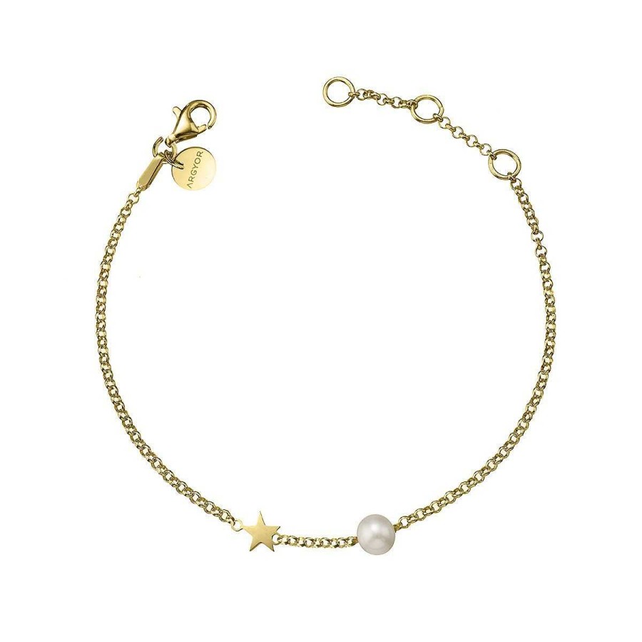 Joyer A ARGYOR | Pulsera De Plata Dorada Estrella Y Perla (4A8307301)