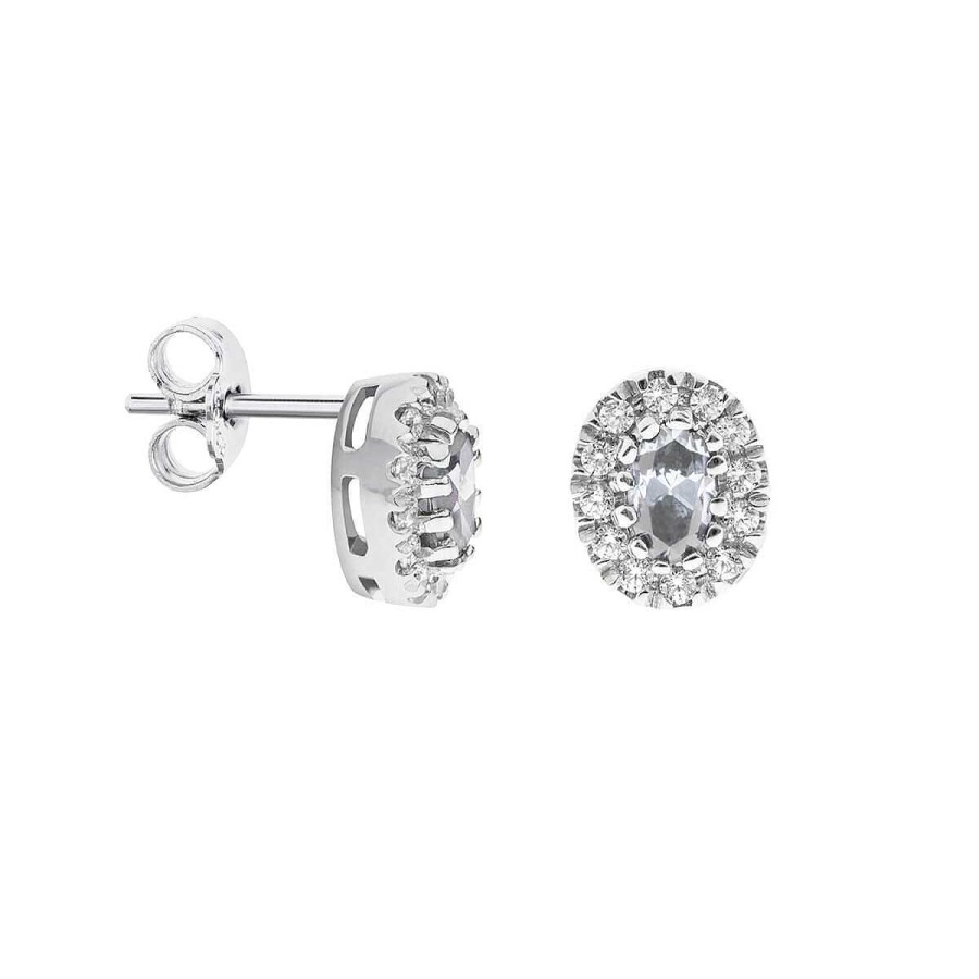 Joyer A ARGYOR | Pendientes Oro Blanco Con Aguamarina Y Halo De Diamantes (0516004Aq)