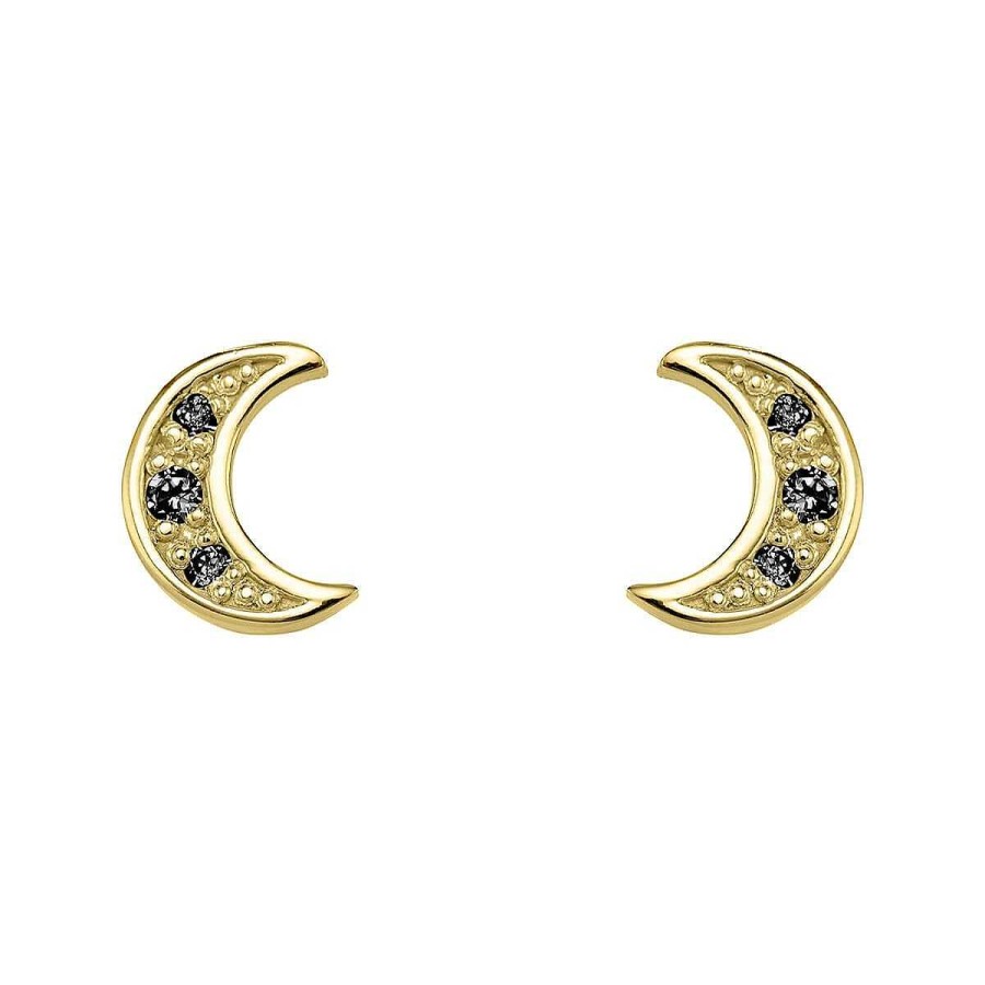 Joyer A ARGYOR | Pendientes Oro Luna Con Diamantes Negros (76Ape004Dn)