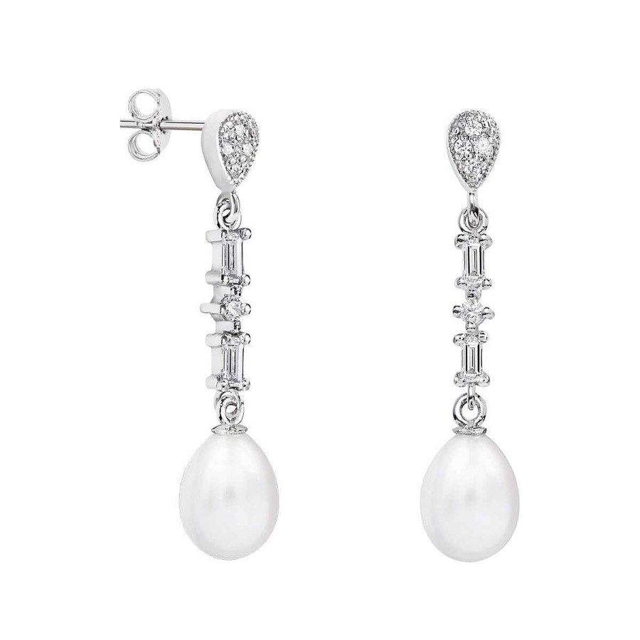 Joyer A ARGYOR | Pendientes De Perlas Novia Plata Con Topacios Baguette (79B0206Te1)