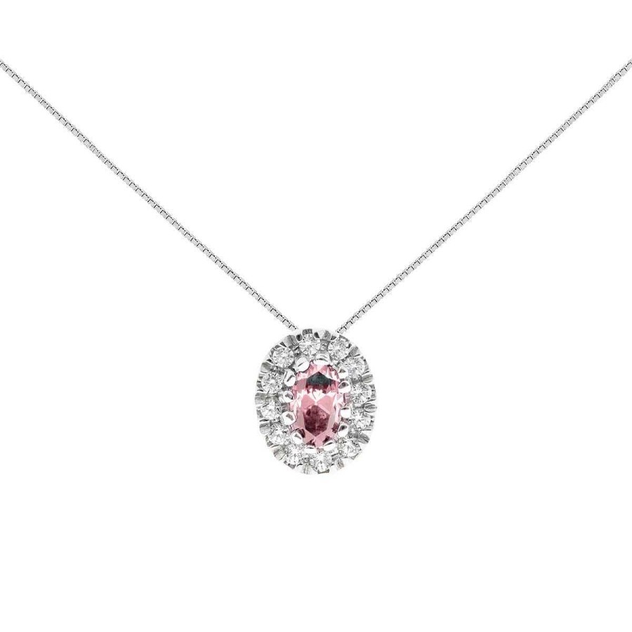 Joyer A ARGYOR | Colgante Oro Blanco Con Zafiro Rosa Y Halo De Diamantes (0513004Z)