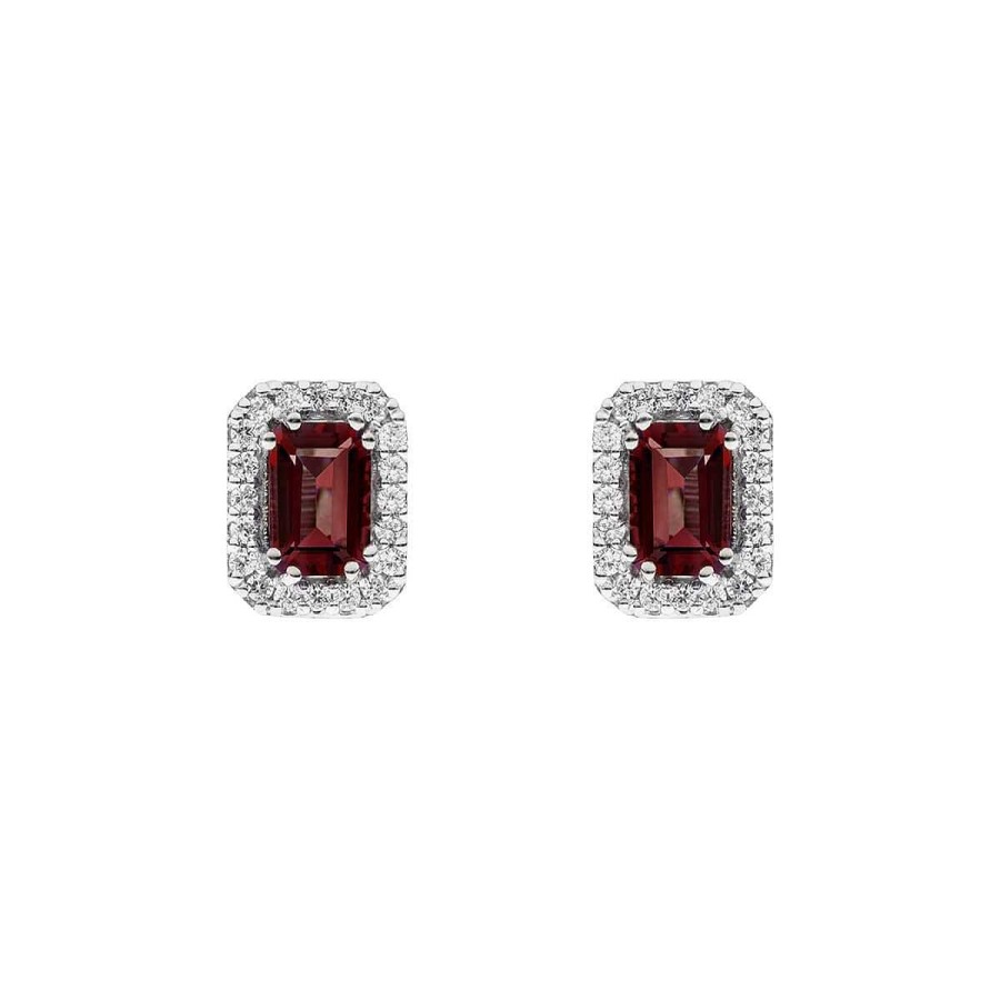 Joyer A ARGYOR | Pendientes Oro Blanco Con Rub Rectangular Y Halo De Diamantes (0516006R)