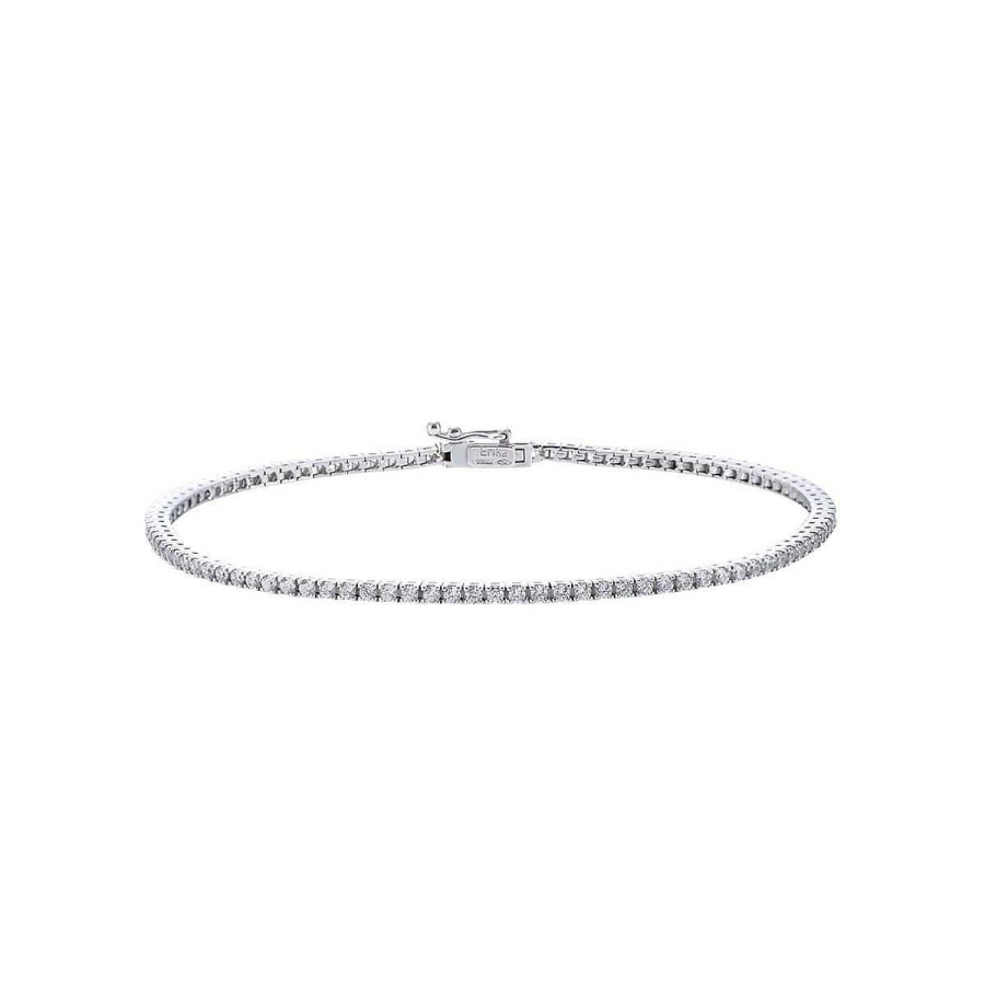 Joyer A ARGYOR | Pulsera Riviere En Oro Blanco 1.50Mm Con Circonitas (040107B)