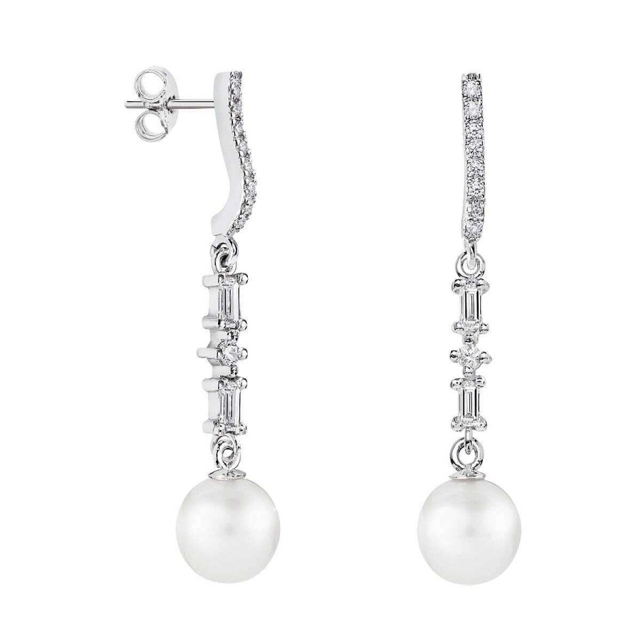 Joyer A ARGYOR | Pendientes De Perlas Blancas Para Novia En Plata Con Topacios (79B0506Td1)