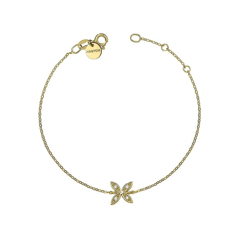 Joyer A ARGYOR | Pulsera Oro 18K Con Flor Y Brillantes (76Apu006)