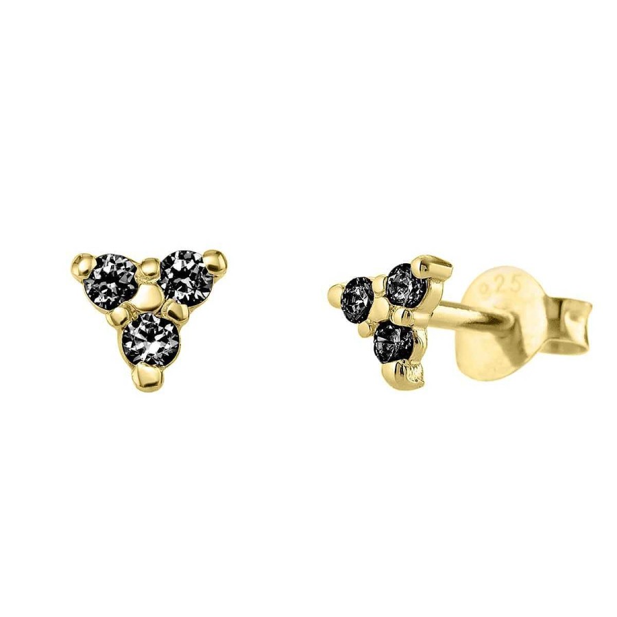 Joyer A ARGYOR | Pendientes Oro Tri Ngulo Con Diamantes Negros (76Ape002Dn)