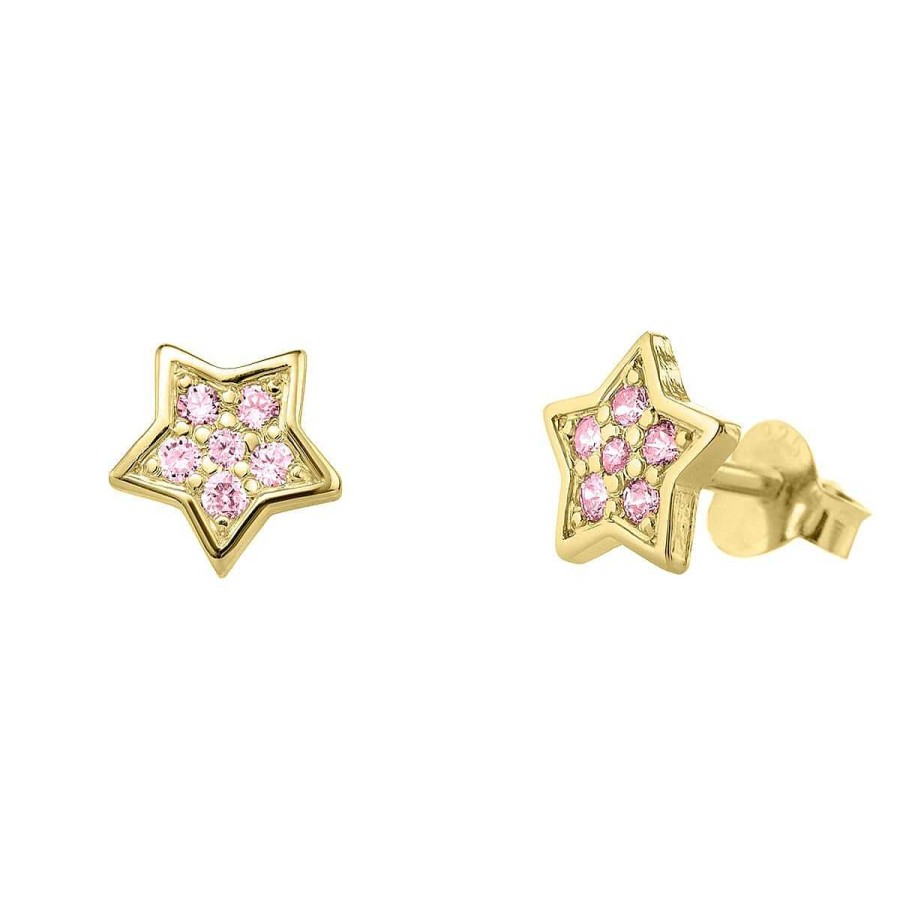 Joyer A ARGYOR | Pendientes Oro Estrella Con Zafiros Rosa (76Ape005Zr)