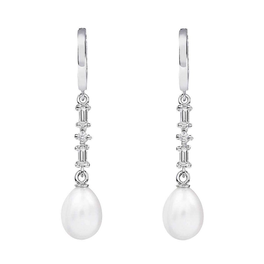 Joyer A ARGYOR | Pendientes De Perlas Para Novias Oro Blanco 18K Aro Y Baguettes (79B0306Te1)