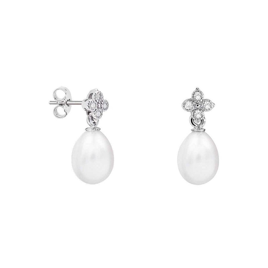 Joyer A ARGYOR | Pendientes De Perlas De Novia En Oro Blanco Cabezal En Cruz (79B0100Te1)