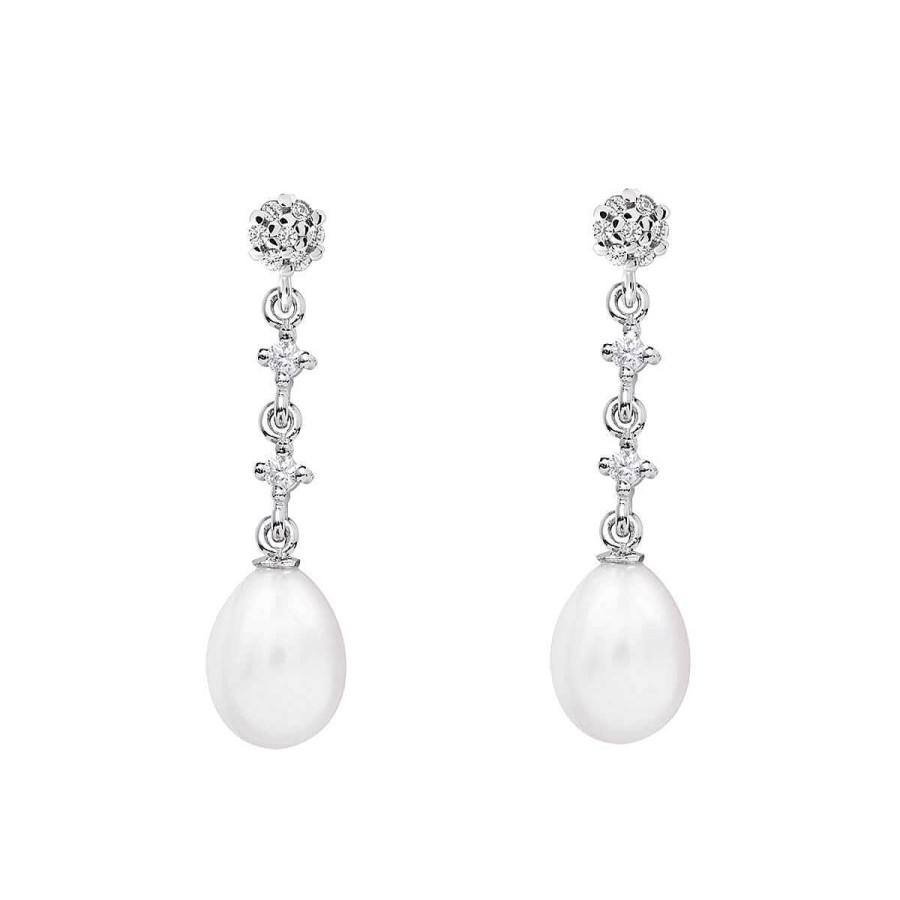 Joyer A ARGYOR | Pendientes De Perlas Blancas Para Novia En Plata Y Topacios (79B0602Te1)