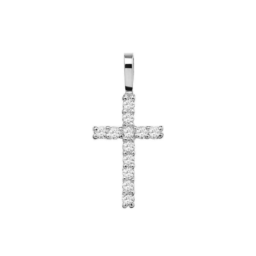 Joyer A ARGYOR | Cruz De Oro Blanco 18K Con Circonitas O Diamantes (75B0024Z)