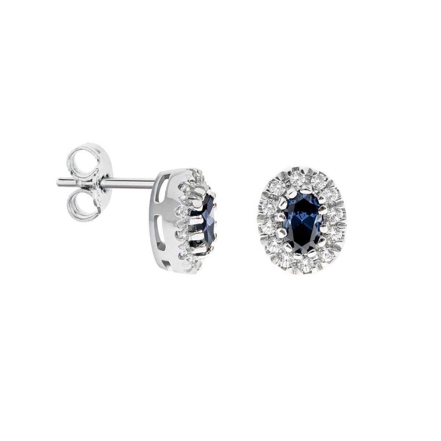 Joyer A ARGYOR | Pendientes Oro Blanco Zafiro Azul Y Halo De Diamantes (0516004Za)