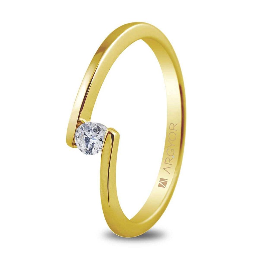 Joyer A ARGYOR | Anillo De Compromiso De Oro Amarillo Con 1 Brillante 0.10Ct (74A0013)