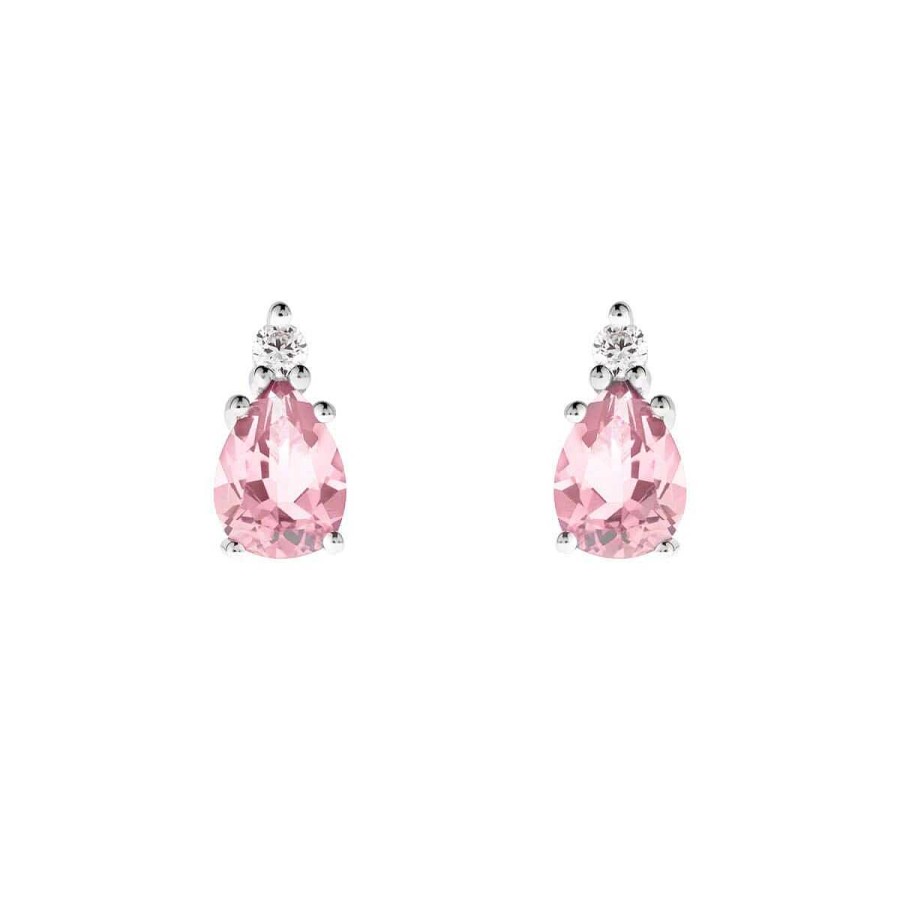 Joyer A ARGYOR | Pendientes Oro Blanco Con L Grima De Zafiro Rosa Y Diamante (0516001Z)