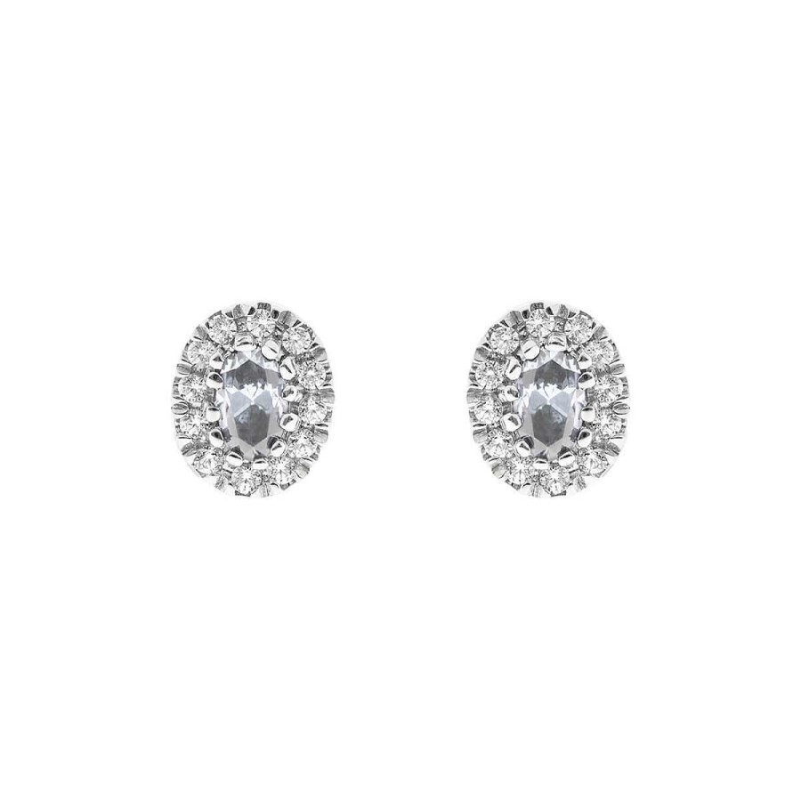 Joyer A ARGYOR | Pendientes Oro Blanco Con Aguamarina Y Halo De Diamantes (0516004Aq)