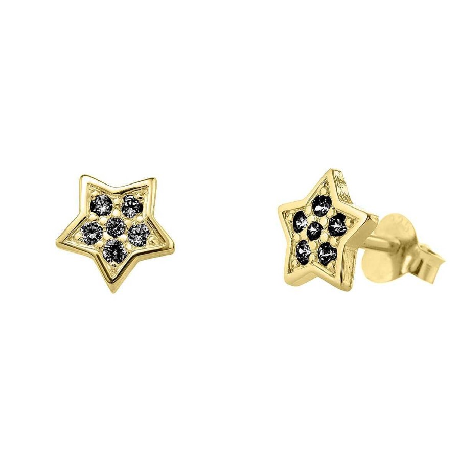 Joyer A ARGYOR | Pendientes Oro Estrella Con Diamantes Negros (76Ape005Dn)