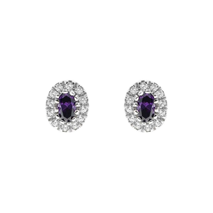 Joyer A ARGYOR | Pendientes Oro Blanco Con Amatista Y Halo De Diamantes (0516004Am)