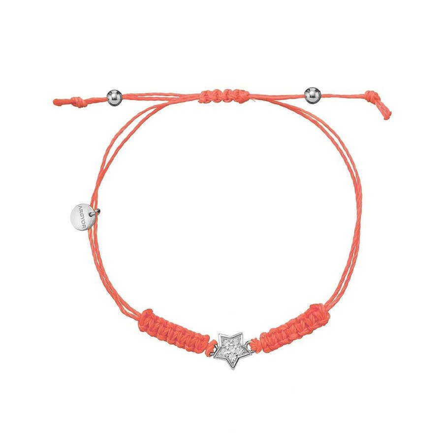 Joyer A ARGYOR | Pulsera Oro Blanco Estrella Diamantes Y Macram (76Bma005)