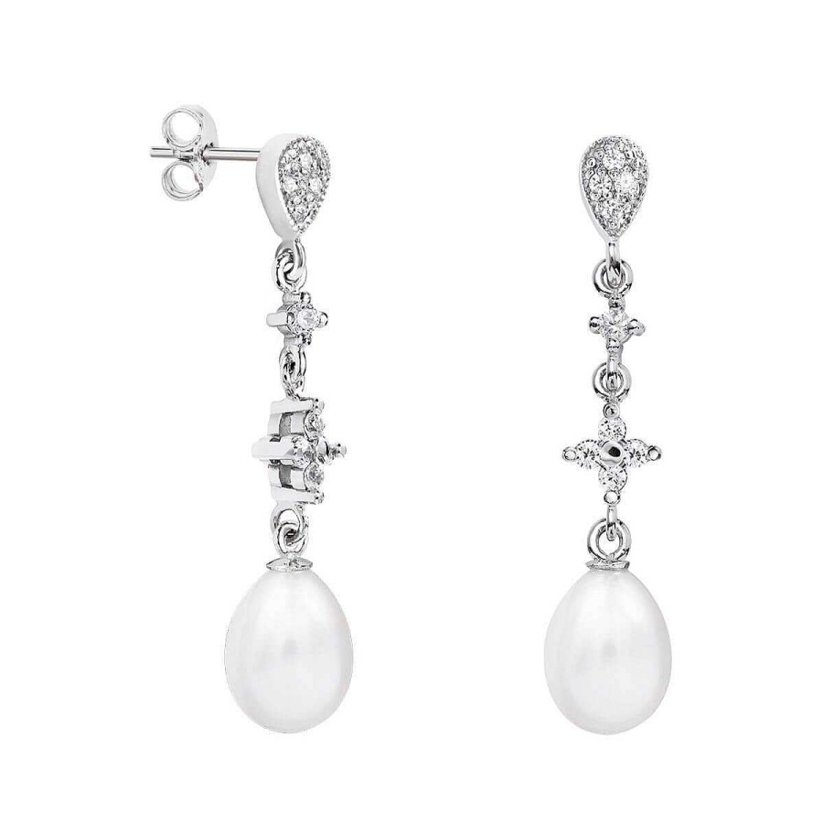 Joyer A ARGYOR | Pendientes De Perlas Para Novias En Oro Blanco L Grimas Y Cruz (79B0204Te1)