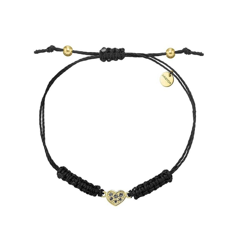 Joyer A ARGYOR | Pulsera Macram Oro Coraz N Diamante Negro (76Ama007Dn)