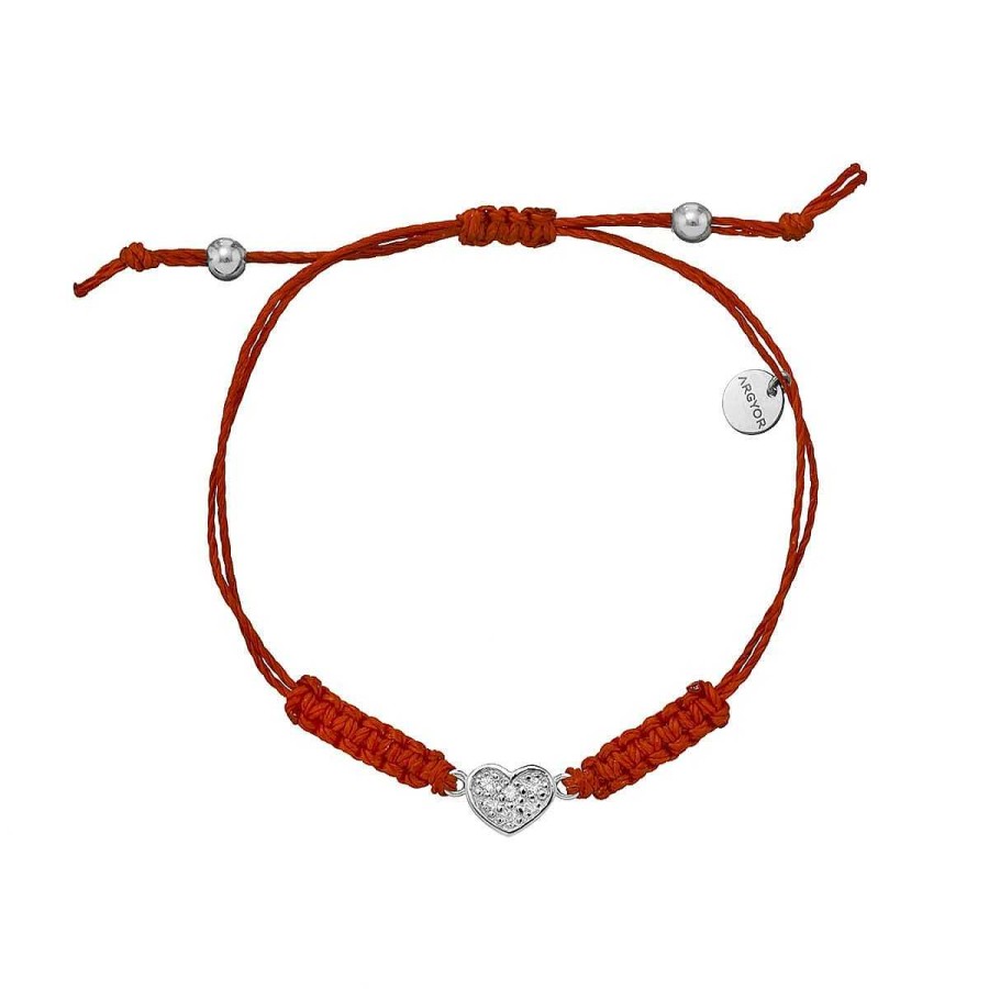 Joyer A ARGYOR | Pulsera Oro Blanco Coraz N Diamantes Y Macram (76Bma007)