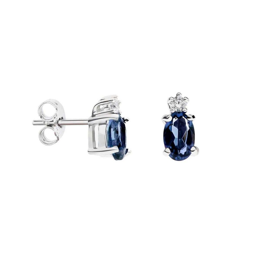 Joyer A ARGYOR | Pendientes Oro Blanco Con Zafiro Azul Y Diamante (0516003Za)