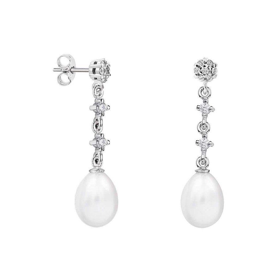 Joyer A ARGYOR | Pendientes De Perlas Blancas Para Novia En Plata Y Topacios (79B0602Te1)