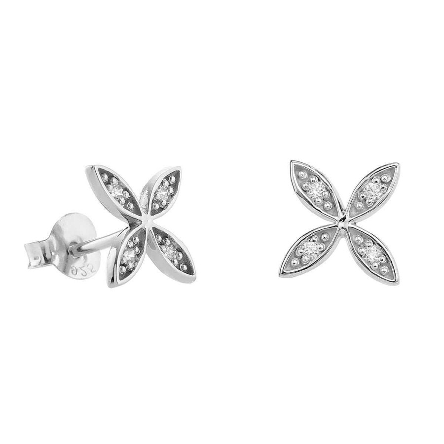 Joyer A ARGYOR | Pendientes Plata De Ley En Flor Con Brillantes (76Bpe006)