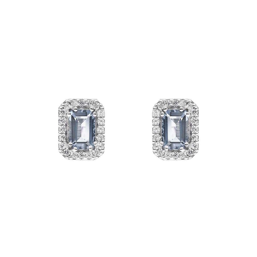 Joyer A ARGYOR | Pendientes Oro Blanco Con Aguamarina Rectangular Y Halo De Diamantes (0516006Aq)