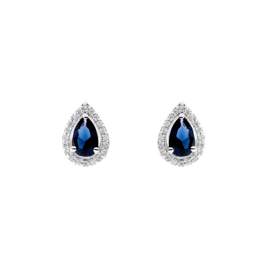 Joyer A ARGYOR | Pendientes Oro Blanco Y Zafiro Azul Con Diamantes (0516002Za)