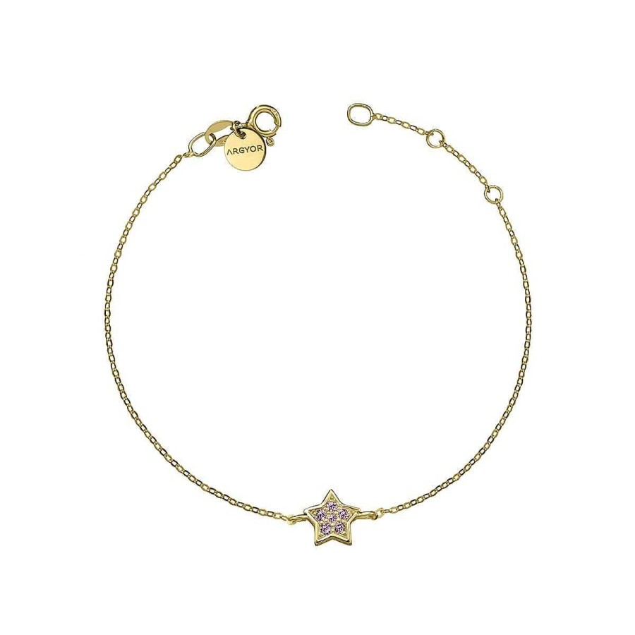 Joyer A ARGYOR | Pulsera Oro Estrella Con Zafiro Rosa (76Apu005Zr)