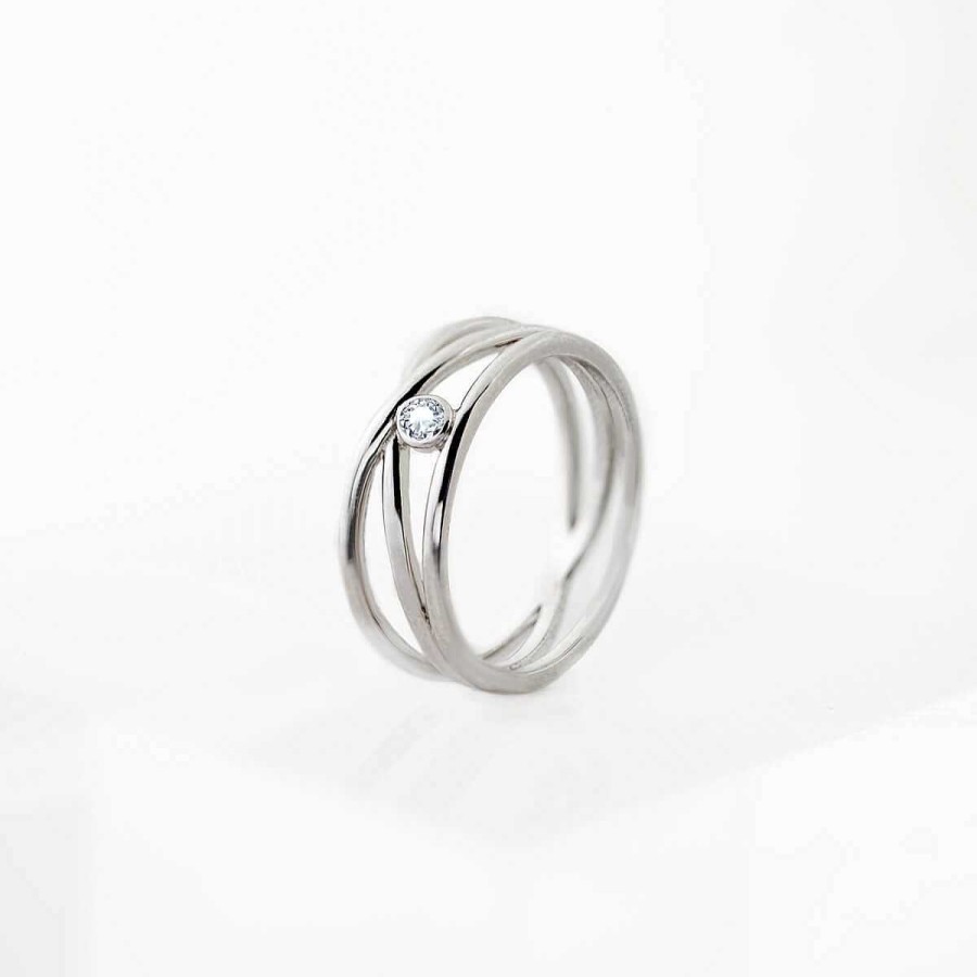 Joyer A ARGYOR | Anillo Con Diamante O Circonita En Oro Blanco Y Tres Aros (74B0165)