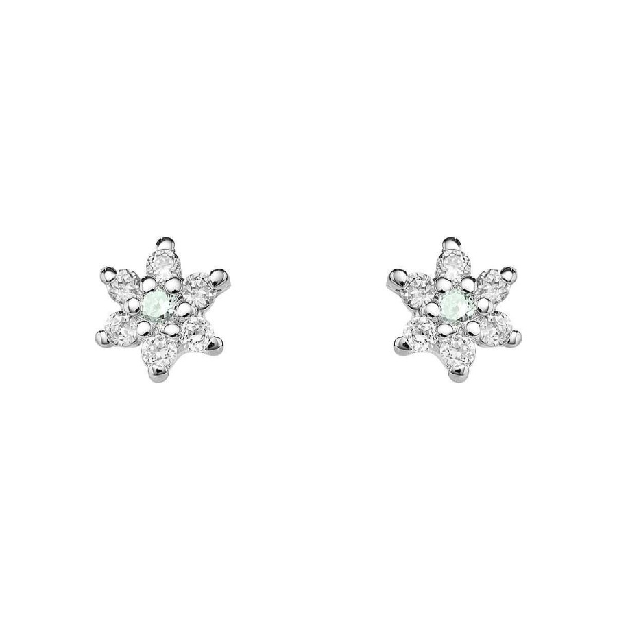 Joyer A ARGYOR | Pendientes Oro Blanco Flor Y Zafiros Verdes (76Bpe001Zv)