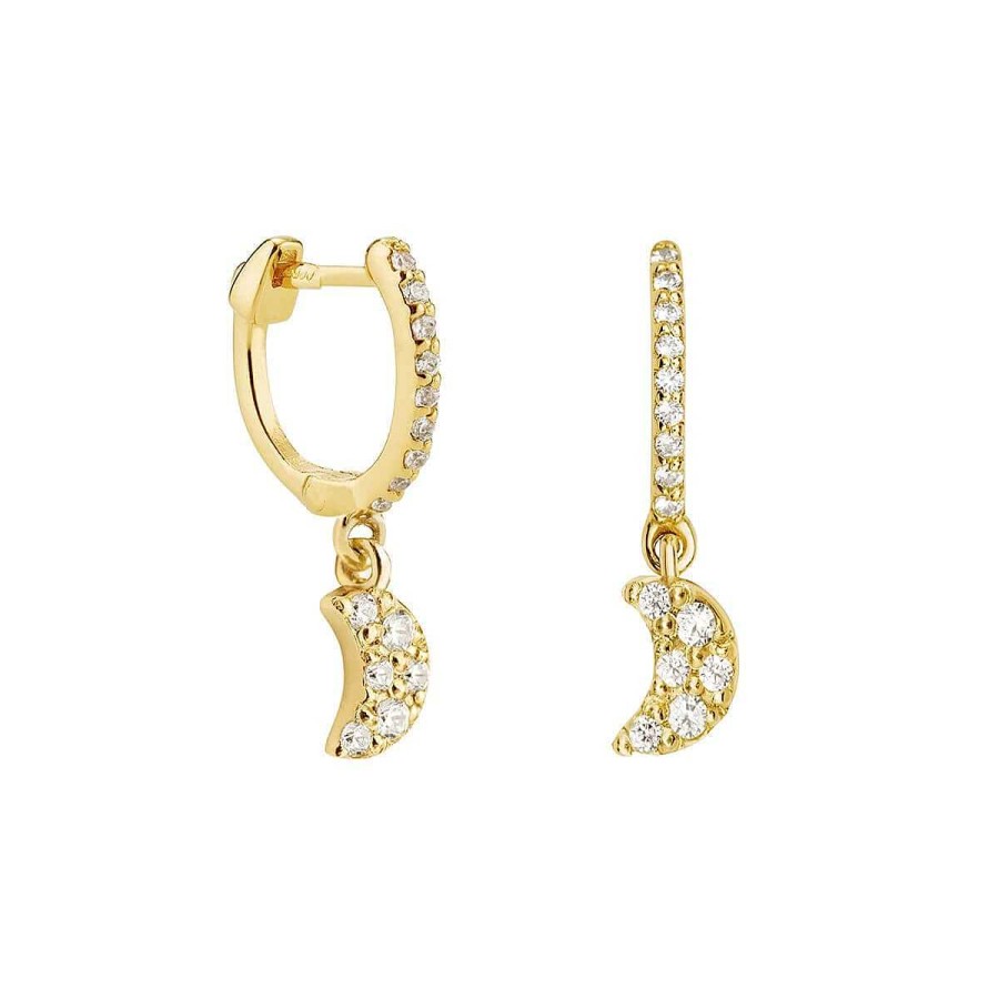 Joyer A ARGYOR | Pendientes De Aro Oro Amarillo Con Luna Y Brillantes (061A202)