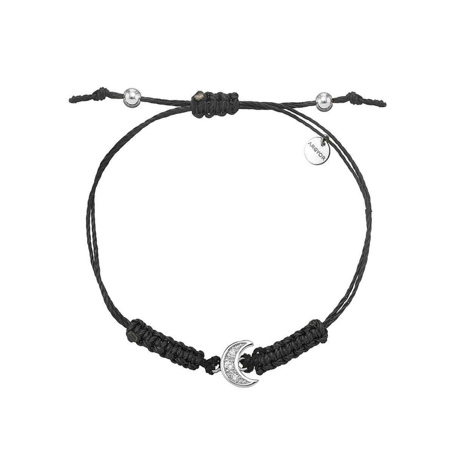 Joyer A ARGYOR | Pulsera Oro Blanco Luna Diamantes Y Macram (76Bma004)