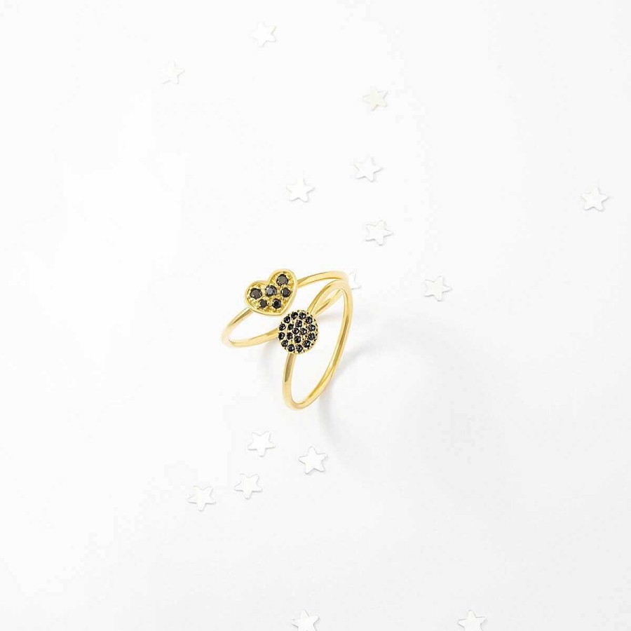 Joyer A ARGYOR | Anillo Oro 18K Coraz N Con Diamantes Negros (76Aan007Dn)