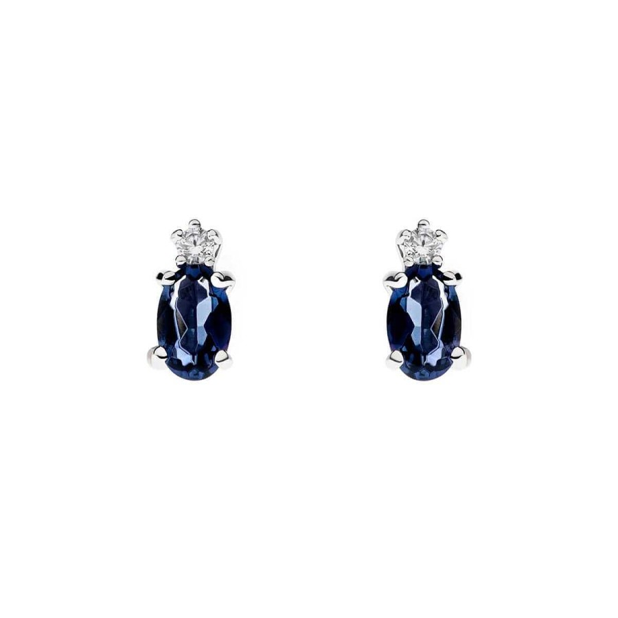 Joyer A ARGYOR | Pendientes Oro Blanco Con Zafiro Azul Y Diamante (0516003Za)