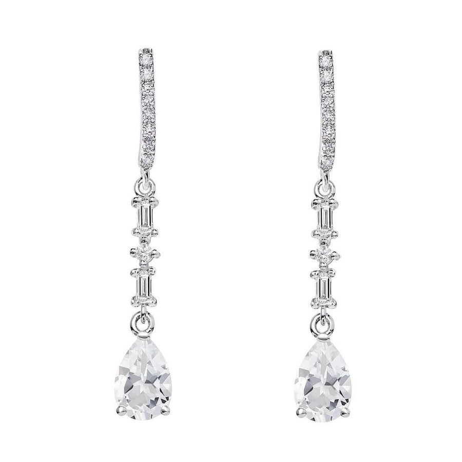 Joyer A ARGYOR | Pendientes De Novia De Oro Blanco De 18K Cabezal Barrita Engastada 79B0506Ta(1|2|3)