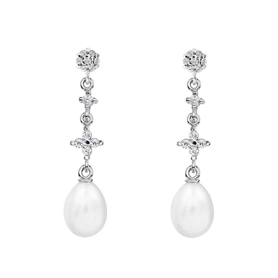 Joyer A ARGYOR | Pendientes De Perlas Novia Plata Con Topacios Cruz (79B0604Te1)